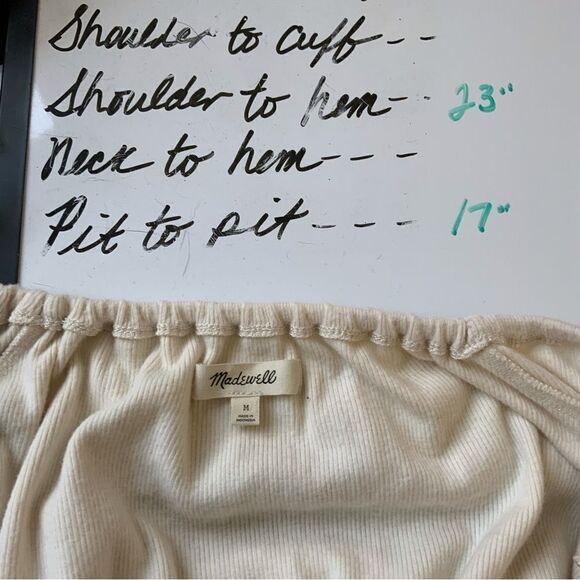 MADEWELL Shirt Blouse Off The Shoulder Cream Elastic Waist Detail Knit Size M - Picture 10 of 10